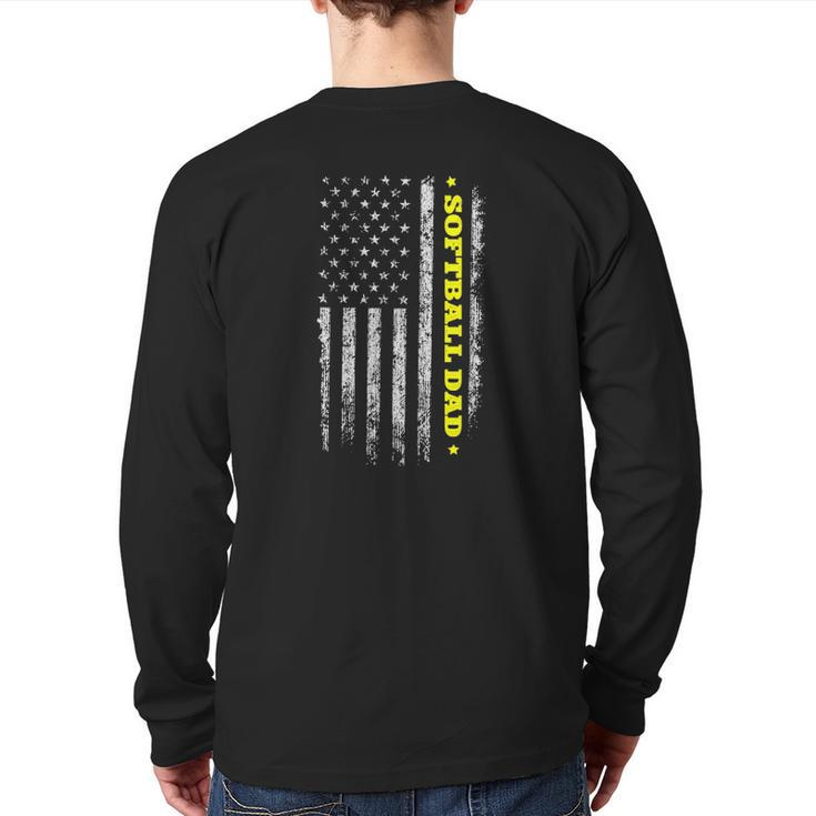 American Flag Softball Dad Father's Day Independence Day Back Print Long Sleeve T-shirt