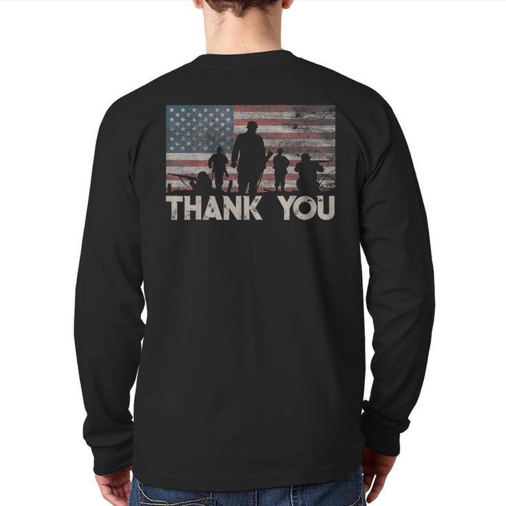 American Flag Thank You Military Appreciation Back Print Long Sleeve T-shirt