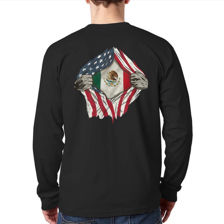 American Grown Mexican Roots Usa Mexico Flag Love Back Print Long Sleeve T-shirt