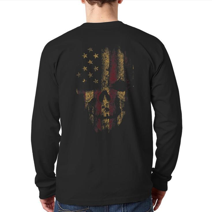 American Skull Flag Patriotic Happy 4Th Of July Back Print Long Sleeve T-shirt