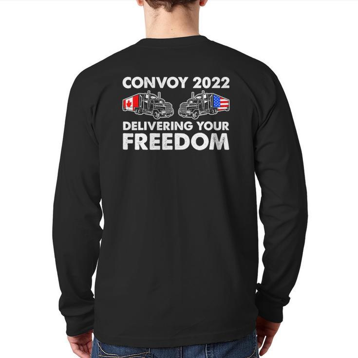 American Trucker Convoy 2022 Usa Canada Truck Driver Protest Back Print Long Sleeve T-shirt