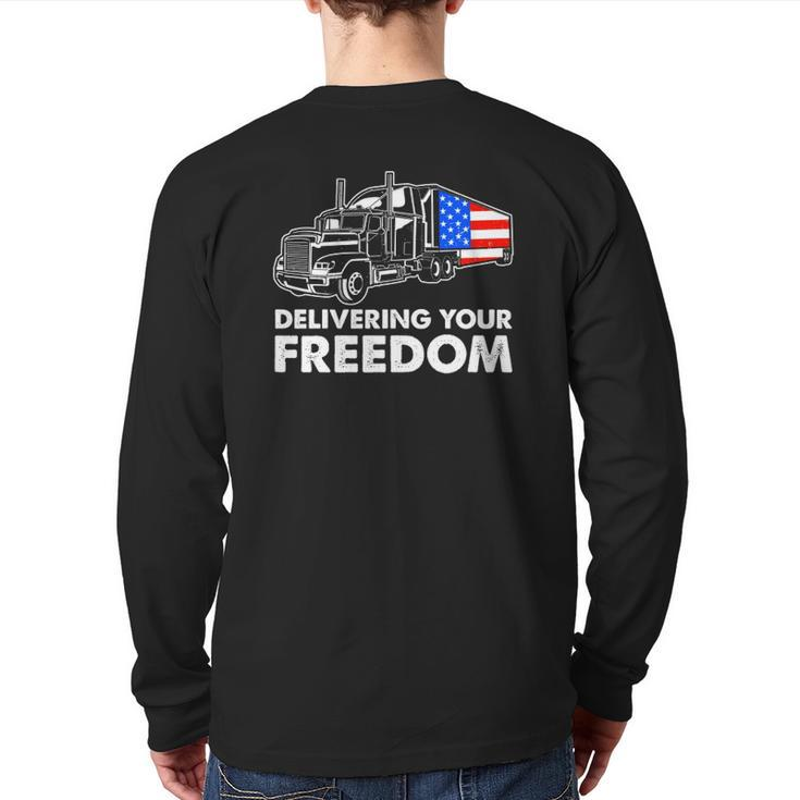 American Trucker Freedom Convoy 2022 Usa Canada Truck Driver Back Print Long Sleeve T-shirt