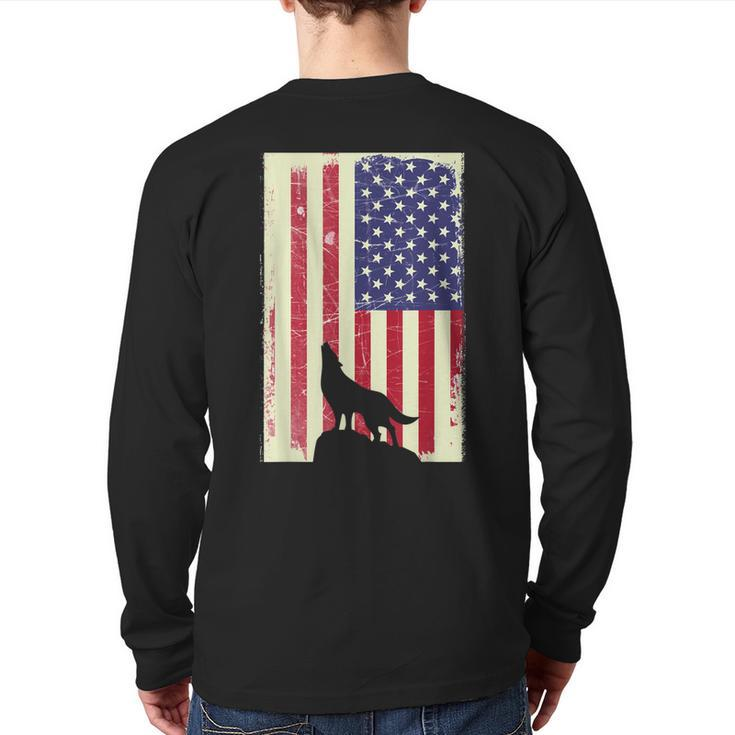 American Wolf Hunter Patriotic For Dad Father's Day Back Print Long Sleeve T-shirt