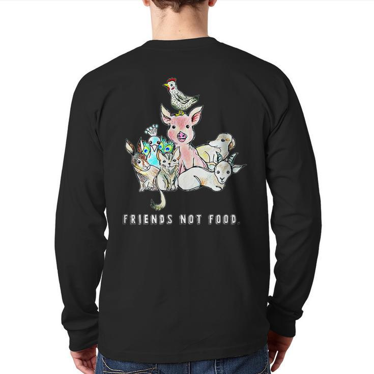 Animals Are Friends Not Food Pig Cow Sheep Vegan Vegetarian Back Print Long Sleeve T-shirt