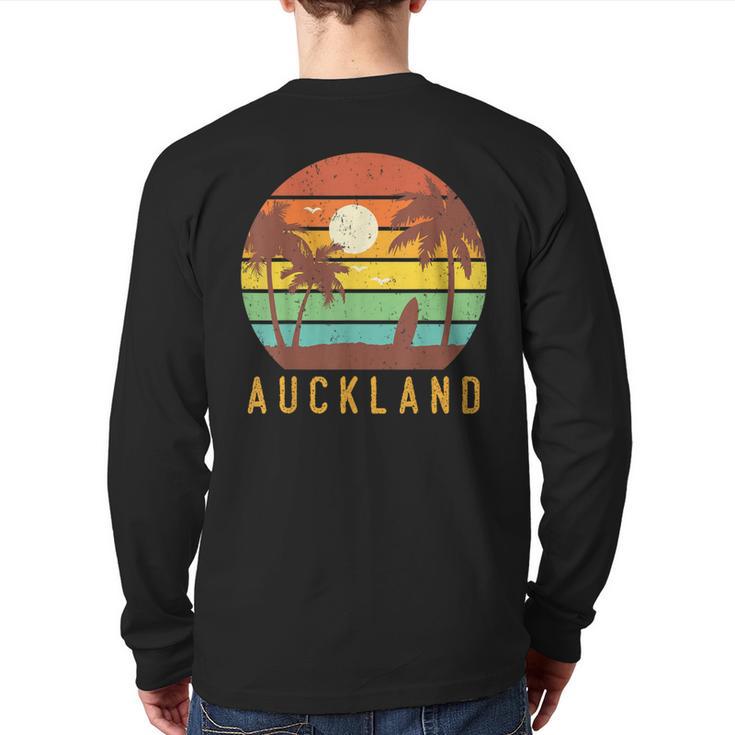 Auckland New Zealand Retro Surf Beach Vibe Vintage 70S Back Print Long Sleeve T-shirt