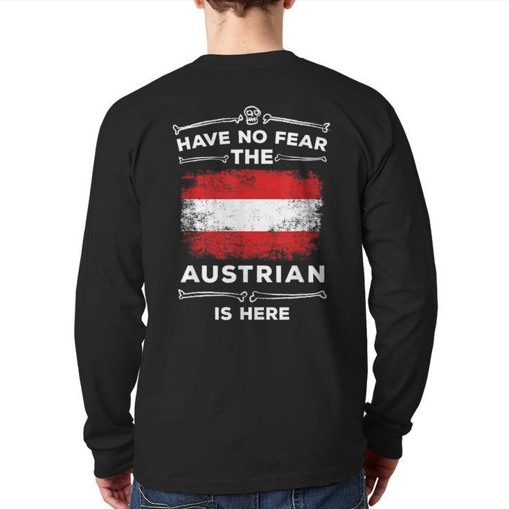 Austria Austrian Flag Have No Fear Austrian Is Here Back Print Long Sleeve T-shirt