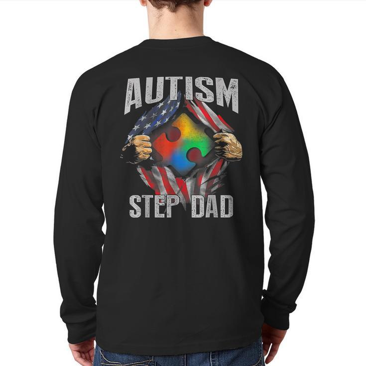 Autism Step Dad American Flag Autism Awareness Back Print Long Sleeve T-shirt