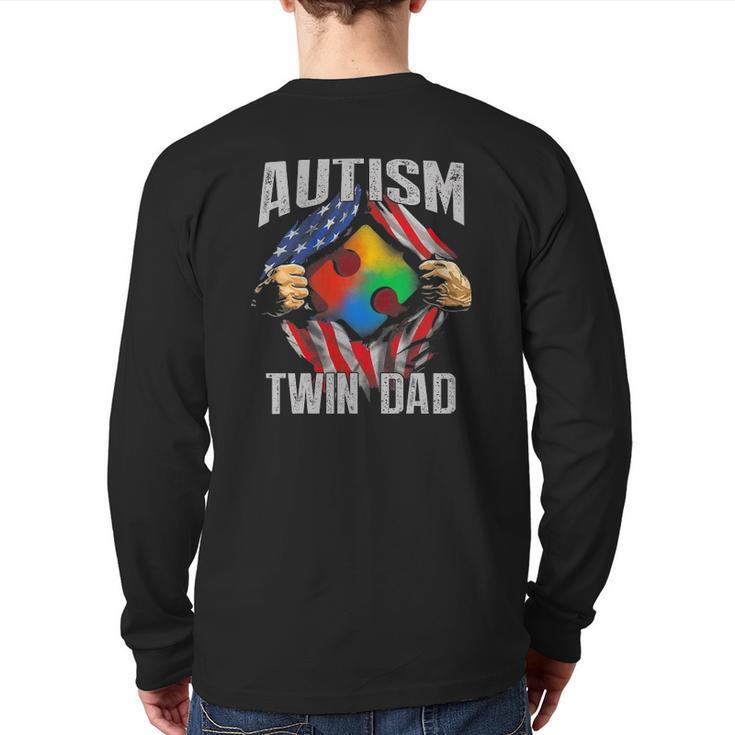 Autism Twin Dad American Flag Autism Awareness Back Print Long Sleeve T-shirt