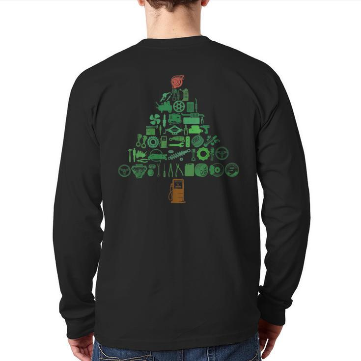 Auto Mechanic Car Engineer Holiday Christmas Tree Racing Fan Back Print Long Sleeve T-shirt