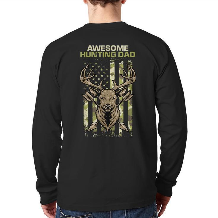 Awesome Hunting Dad Vintage Camouflage American Flag Hunter Hunter  Back Print Long Sleeve T-shirt