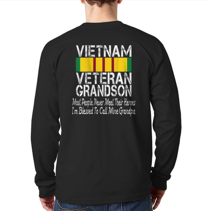 Print On Back Vintage Proud Vietnam Veteran Grandson Back Print Long Sleeve T-shirt