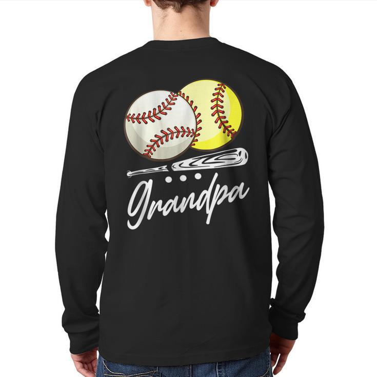Ball Grandpa Baseball Softball Back Print Long Sleeve T-shirt