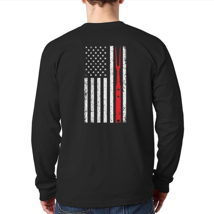 Barbecue For Men Dad Patriotic American Flag Bbq Tools Back Print Long Sleeve T-shirt