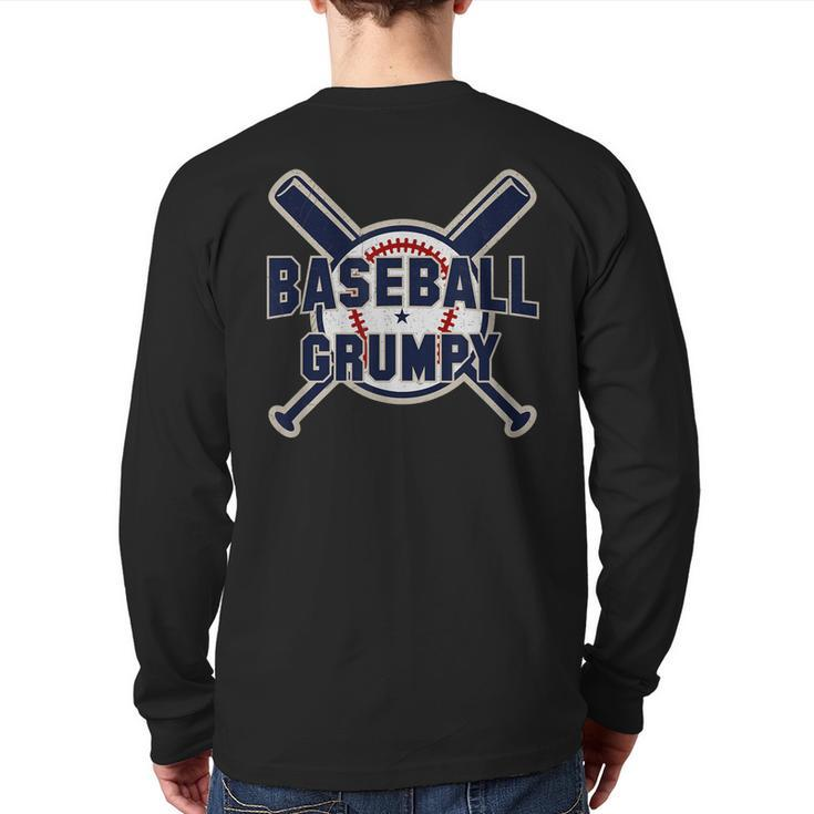 Baseball Grumpy Softball Papa Fathers Day Grandpa Back Print Long Sleeve T-shirt