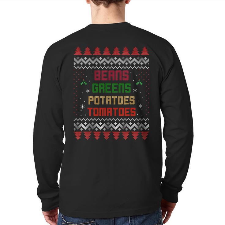 Beans Greens Potatoes Tomatoes Thanksgiving Back Print Long Sleeve T-shirt