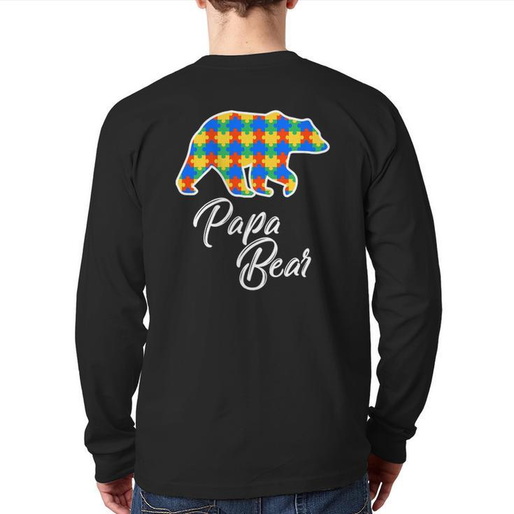 Bear Autism Puzzle Awareness Papa Bear Back Print Long Sleeve T-shirt