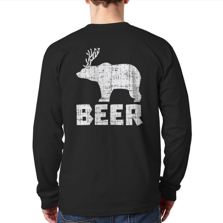 Bear Deer Beer Drinking Hunting Camping Dad Uncle  Back Print Long Sleeve T-shirt