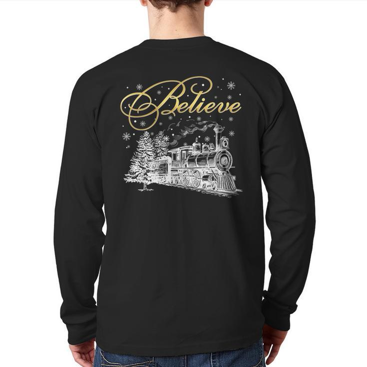 Believe Christmas North Pole Polar Express All Abroad Family Back Print Long Sleeve T-shirt
