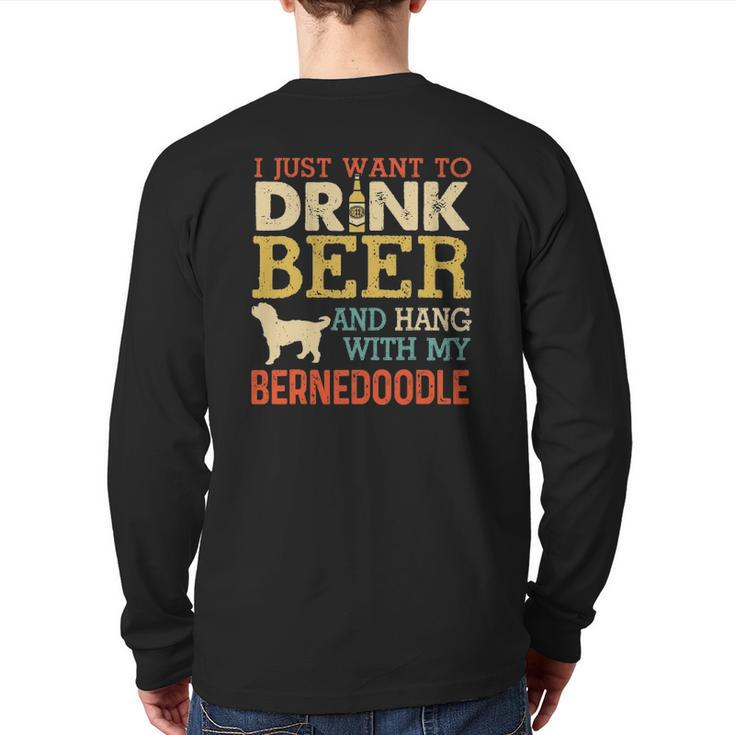 Bernedoodle Dad Drink Beer Hang With Dog Men Vintage Back Print Long Sleeve T-shirt