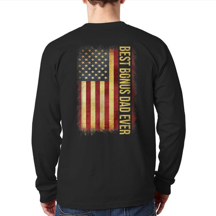 Best Bonus Dad Ever American Flag Father's Day Back Print Long Sleeve T-shirt