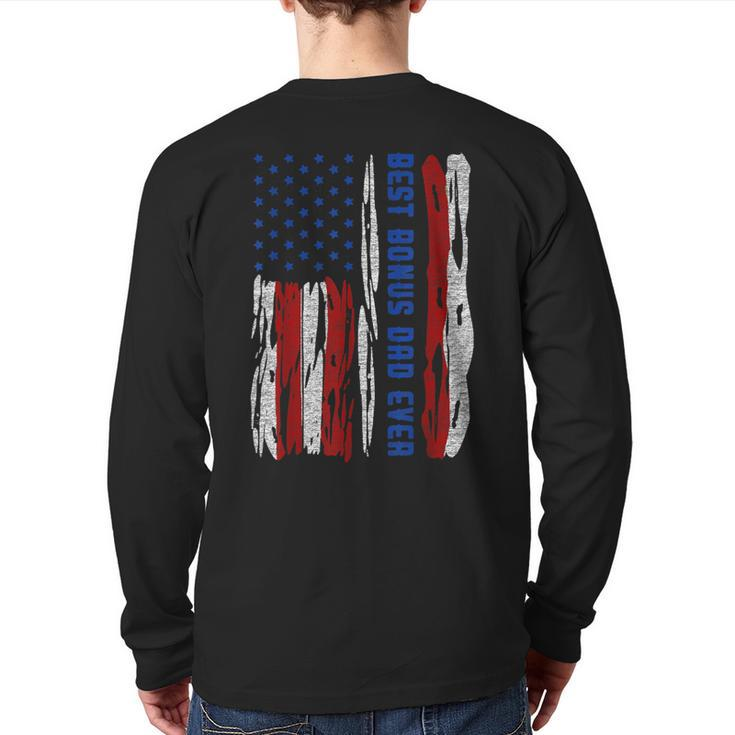 Best Bonus Dad Ever Us Flag Step Father Father's Day  Back Print Long Sleeve T-shirt