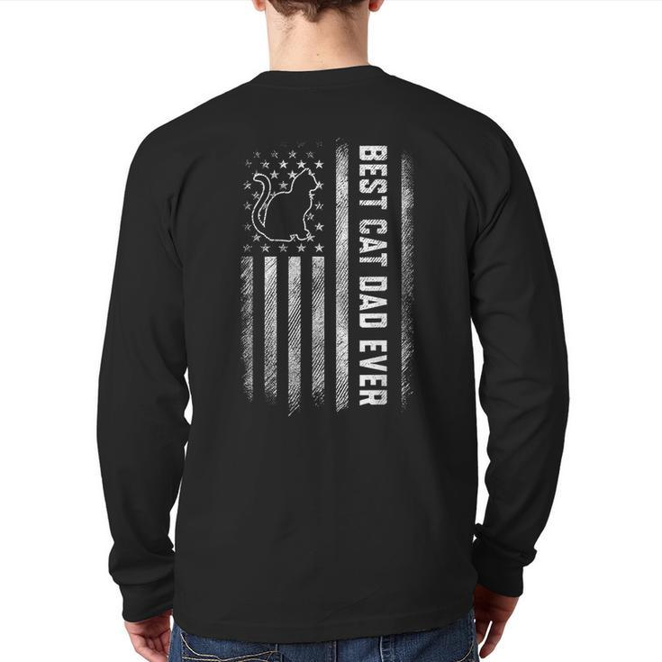 Best Cat Dad Ever American Flag Daddy Father's Day Vintage Back Print Long Sleeve T-shirt