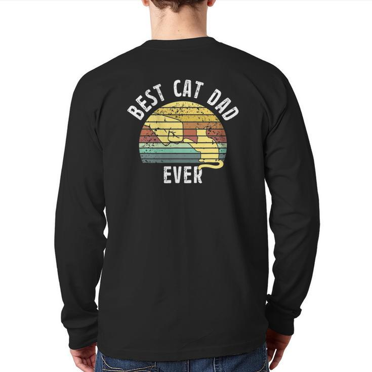 Best Cat Dad Ever Father's Day Retro Sun Cats Lovers Back Print Long Sleeve T-shirt