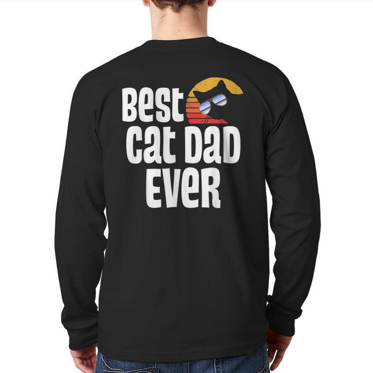 Best Cat Dad Ever Father Day Retro Sunset Back Print Long Sleeve T-shirt