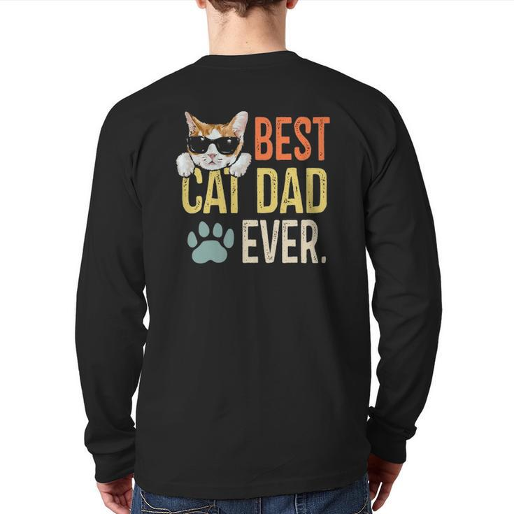 Best Cat Dad Ever Retro Cat Lover Fathers Day Back Print Long Sleeve T-shirt