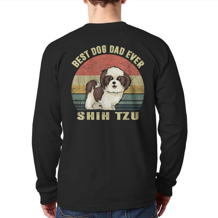 Best Dog Dad Ever Retro Vintage Shih Tzu Dog Lover  Back Print Long Sleeve T-shirt