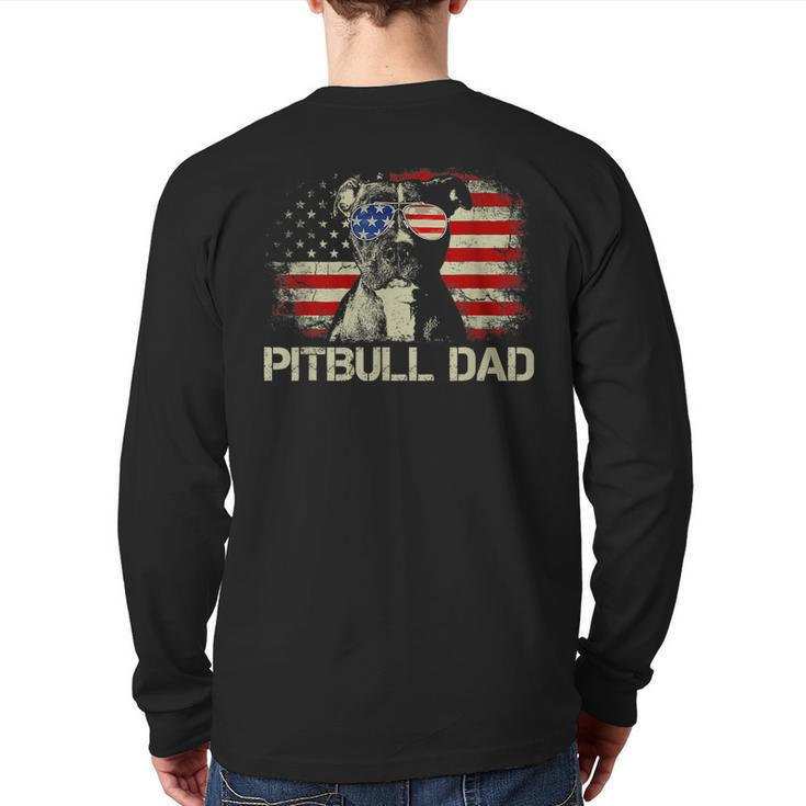 Best Pitbull Dad Ever American Flag 4Th Of July  For Dad Back Print Long Sleeve T-shirt