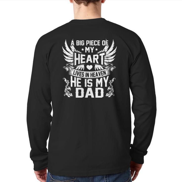 A Big Piece Of My Heart Lives In Heaven He Is My Dad Miss Back Print Long Sleeve T-shirt