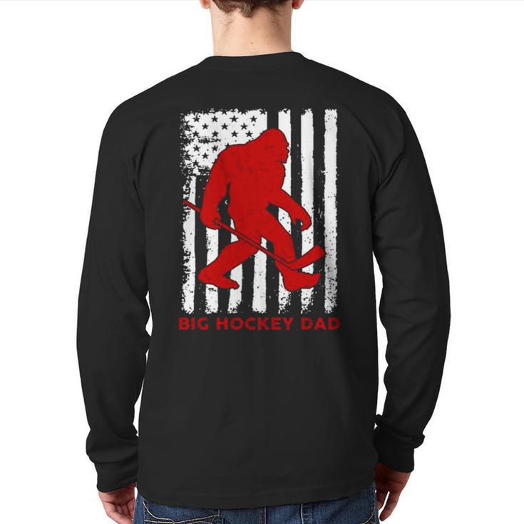Bigfoot Big Hockey Dad American Flag Back Print Long Sleeve T-shirt