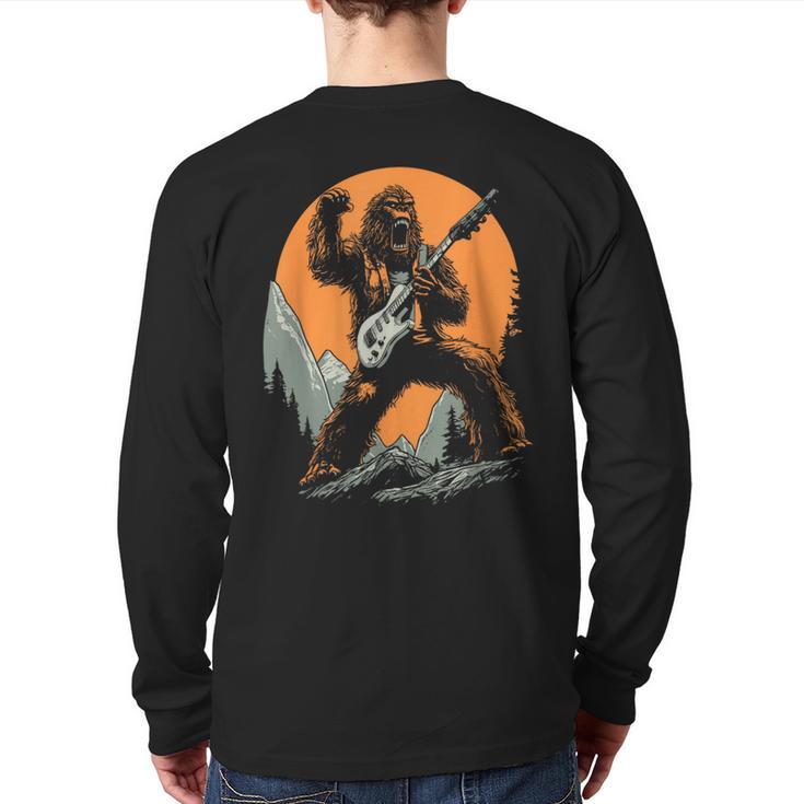 Bigfoot Playing Electric Guitar Sasquatch Rocker Back Print Long Sleeve T-shirt