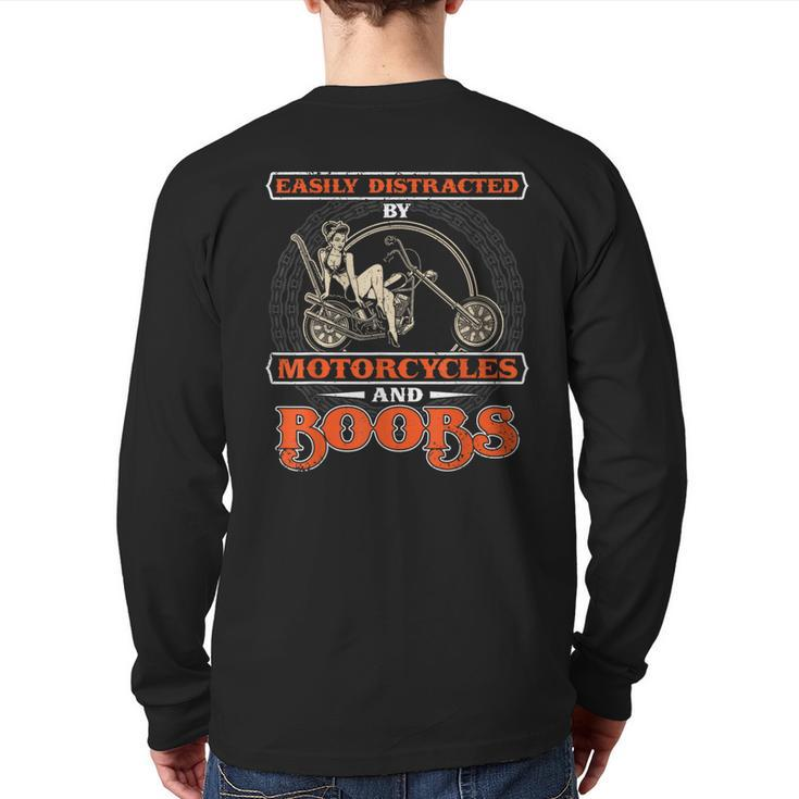 Biker Rider Easily Distracted By Motorcycles And Boobs Back Print Long Sleeve T-shirt