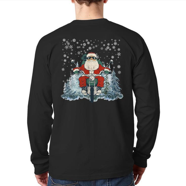 Biker Santa Claus On Motorcycle Christmas Biking Ride Back Print Long Sleeve T-shirt