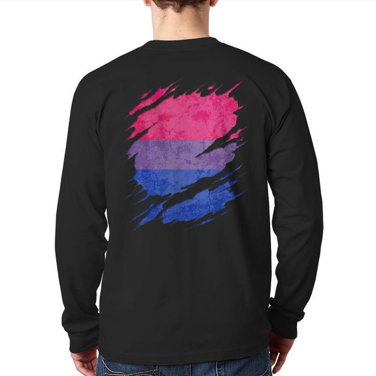 Bisexual Pride Flag Ripped Reveal Back Print Long Sleeve T-shirt