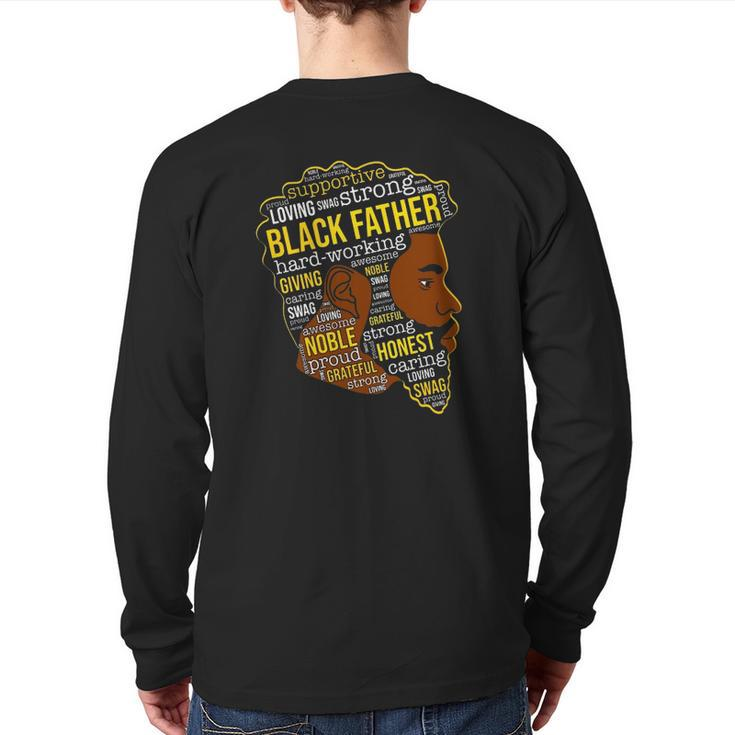 Black Father Father's Day Natural Hair Word Cloud Back Print Long Sleeve T-shirt