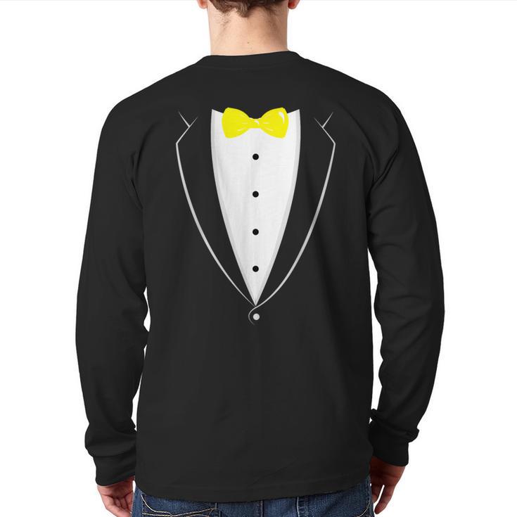 Black And White Tuxedo With Yellow Bow Tie Novelty T Back Print Long Sleeve T-shirt