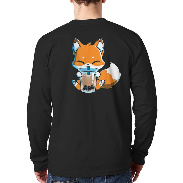 Boba Fox Drinking Cute Kawaii Japanese Foxy Anime Back Print Long Sleeve T-shirt