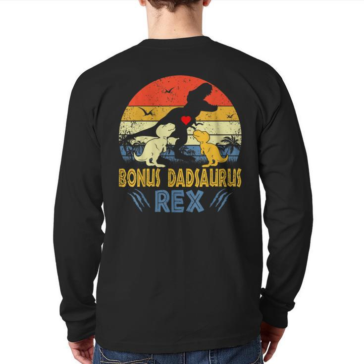 Bonus Dad Saurus T Rex Dinosaur Dad 2 Kids Family Matching Back Print Long Sleeve T-shirt