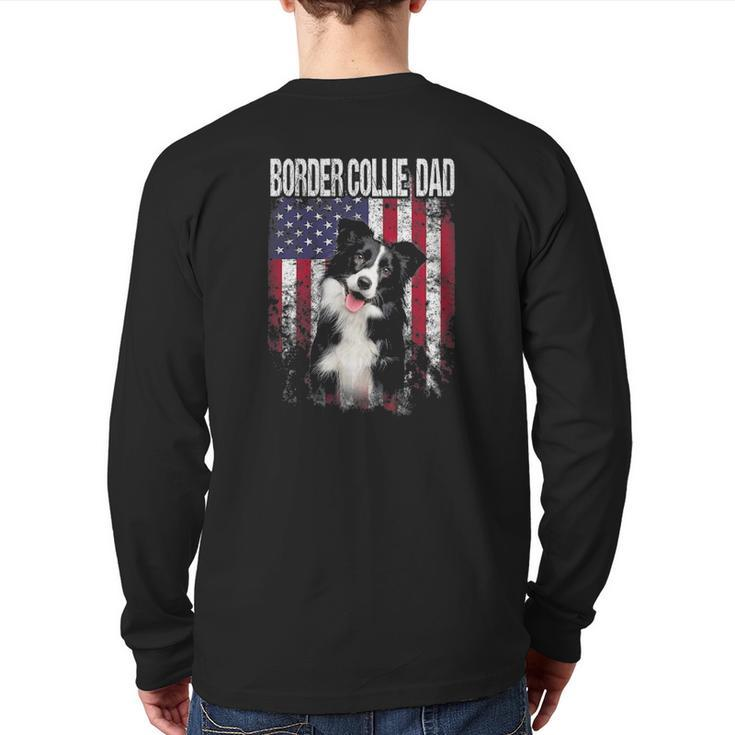 Border Collie Dad With Proud American Flag Dog Lover Back Print Long Sleeve T-shirt