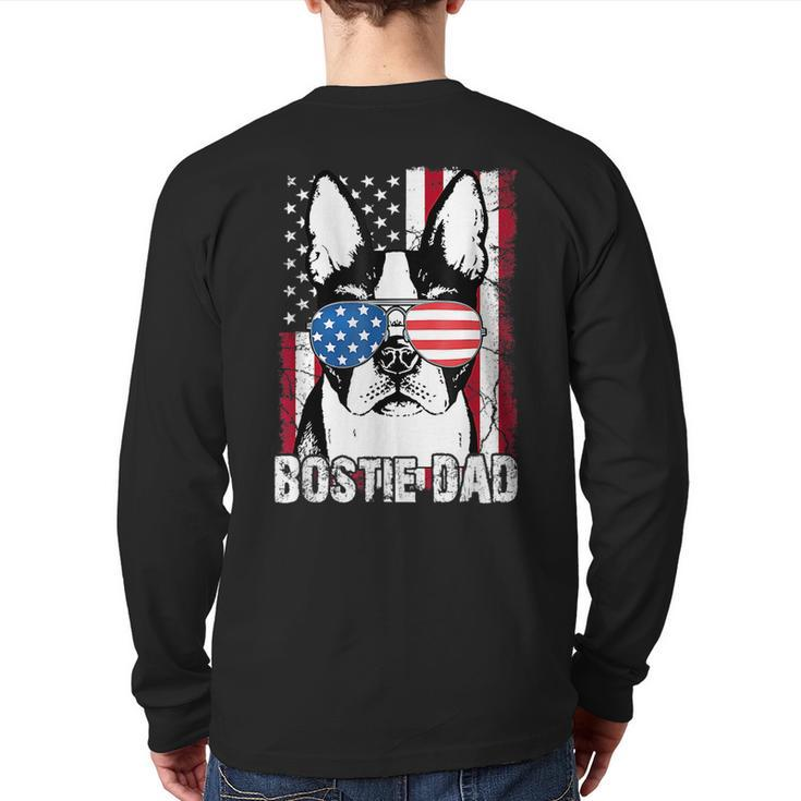 Bostie Dad Boston Terrier Fathers Day Usa Flag 4Th July Back Print Long Sleeve T-shirt