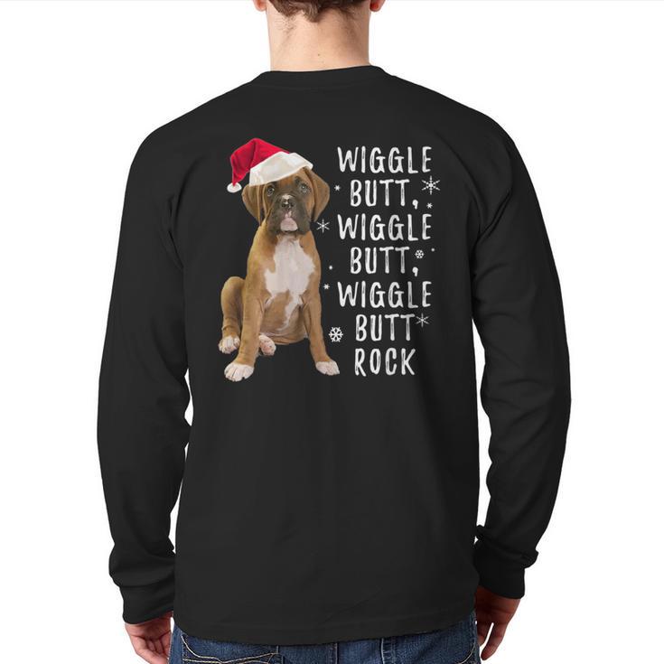 Boxer Dog Christmas Wiggle Butt Rock Back Print Long Sleeve T-shirt