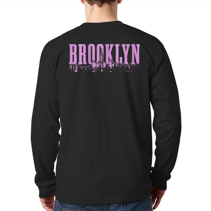Brooklyn New York City Skyline Nyc Vintage Ny Back Print Long Sleeve T-shirt