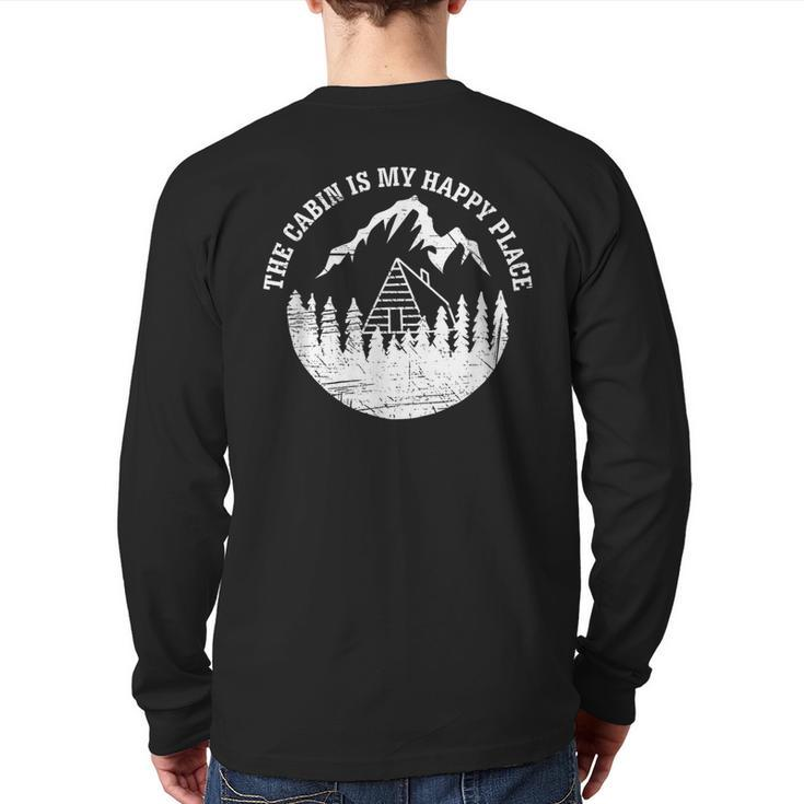 The Cabin Is My Happy Place T Distressed Vintage Look Back Print Long Sleeve T-shirt