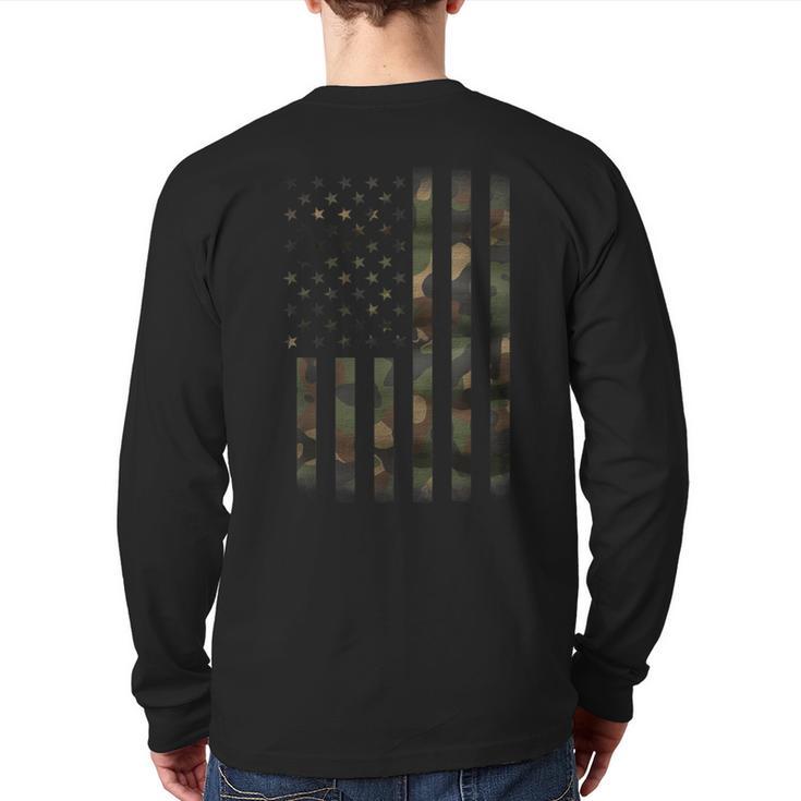 Camo American Flag With Tactical Military Green Camouflage Back Print Long Sleeve T-shirt