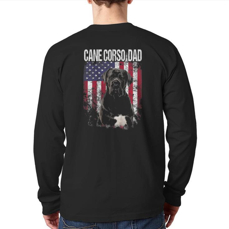 Cane Corso Dad With Proud American Flag Dog Lover Back Print Long Sleeve T-shirt