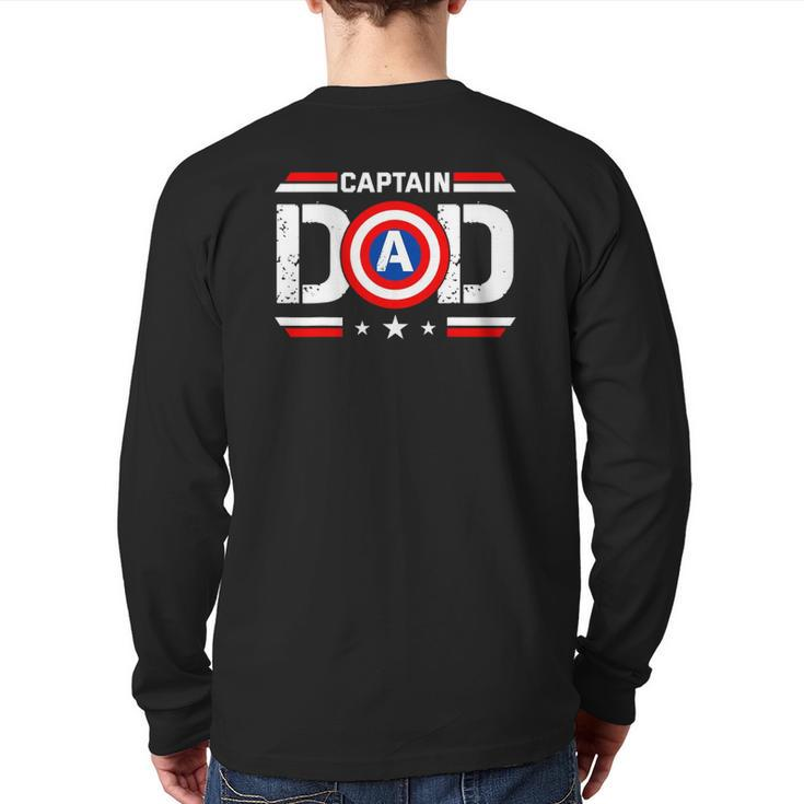 Captain Dad Superhero Men Fathers Day Vintage Dad Back Print Long Sleeve T-shirt