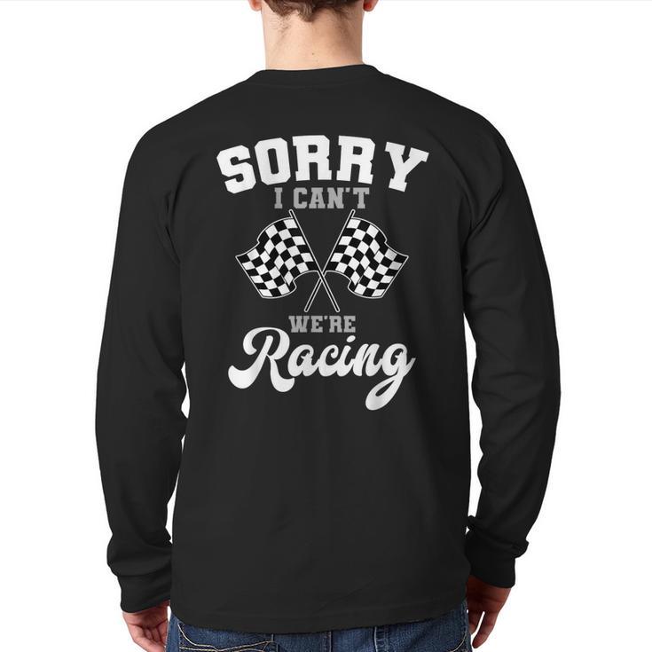 Car Racing Finish Line Automobile Sport Racer Checkered Flag Back Print Long Sleeve T-shirt